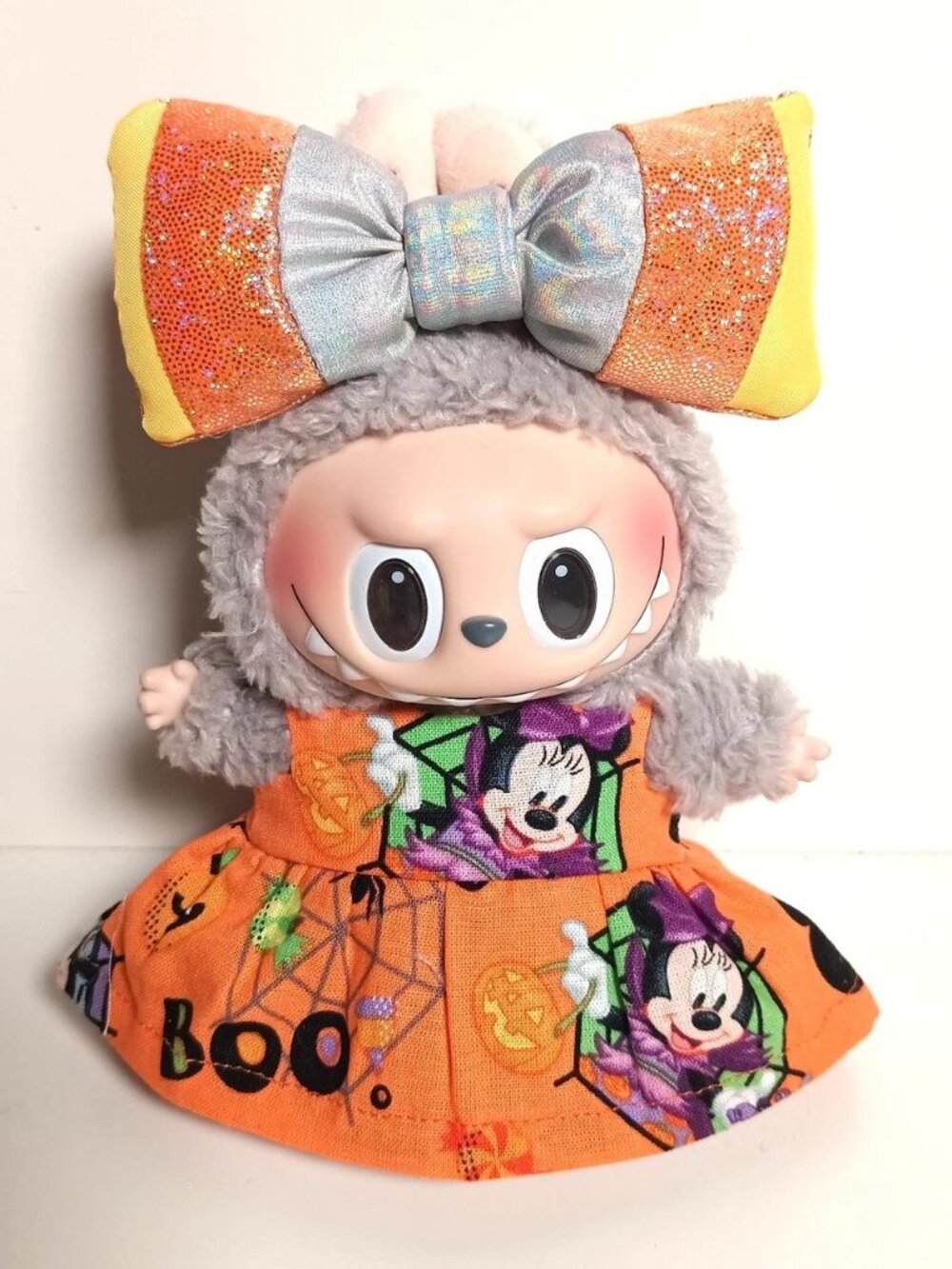 Labubu Minnie Mouse Boo Halloween Dress with Metallic Candy Corn Bow Outfit